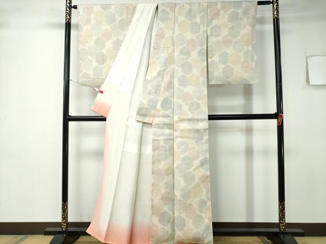 平和屋着物■結城紬　80亀甲　亀甲重ね文　正絹　逸品　CAAR4169ev