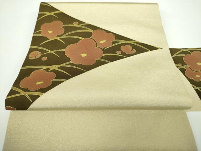 平和屋着物●九寸名古屋帯　刺繍　舞梅　金糸　正絹　逸品　DAAV6935ps