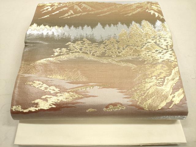 平和屋着物◎六通柄袋帯　遠山風景文　樹林文　金銀糸　正絹　逸品　DAAZ1909xg