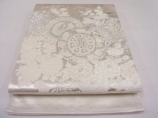 平和屋着物◎六通柄袋帯 唐織 美保姿 鳳凰花鼓文 銀糸 正絹 逸品 AAAG9571Apf 平和屋着物◎六通柄袋帯 唐織 美保姿 鳳凰花鼓文 銀糸 正絹 逸品 AAAG9571Apf