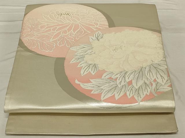 平和屋着物◎太鼓柄袋帯 唐織 花丸文 銀糸 正絹 逸品 AABF8253ou