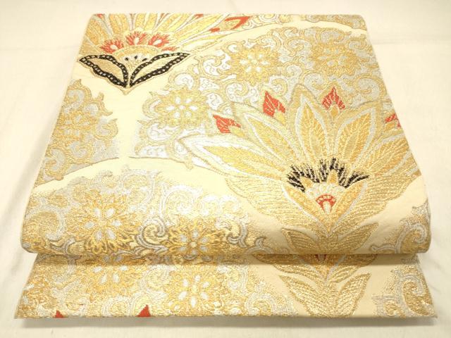 平和屋着物◎六通柄　本袋帯　更紗花唐草文　金銀糸　正絹　逸品　DABA0967cm