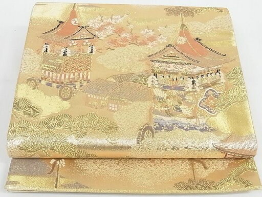 平和屋着物◎六通柄袋帯 風景文 金糸 正絹 逸品 AAAF8098Abw 平和屋着物◎六通柄袋帯 風景文 金糸 正絹 逸品 AAAF8098Abw