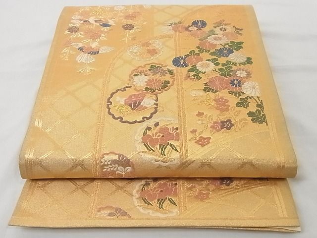 平和屋着物◎六通柄袋帯 唐織 花鳥雪輪舞蝶文 金銀糸 正絹 逸品 AAAG9033Bsw