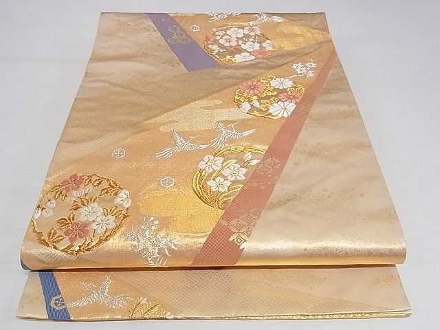 平和屋着物◎六通柄袋帯 飛鳥花丸文 金銀糸 正絹 逸品 AAAG9507Apf