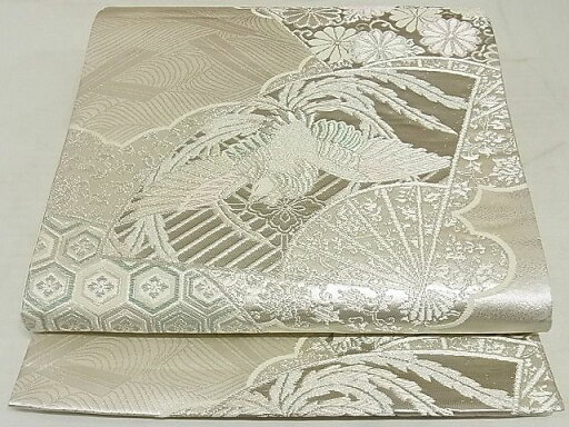 平和屋着物◎六通柄袋帯 扇面鳳凰花文 プラチナ箔 正絹 逸品 AAAF4648Asx 平和屋着物◎六通柄袋帯 扇面鳳凰花文 プラチナ箔 正絹 逸品 AAAF4648Asx