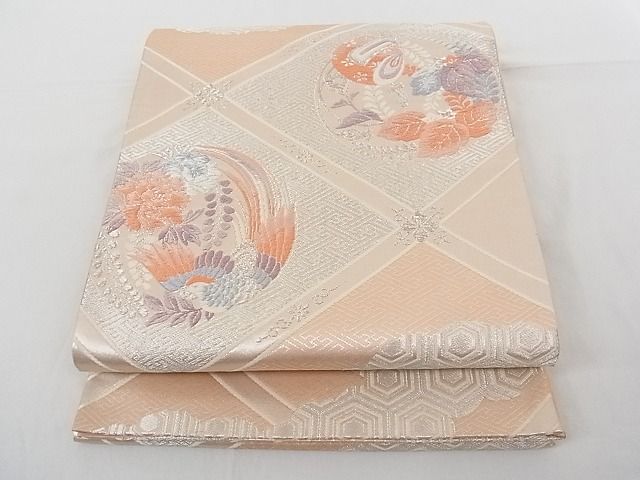 平和屋着物◎六通柄袋帯　唐織　花鳥丸文　打ち出の小槌　金糸　正絹　逸品　AAAG9162Bfw(4)