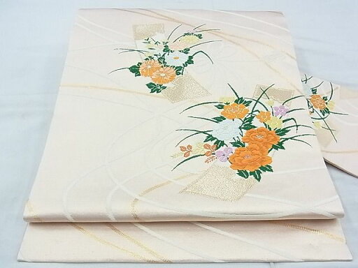 平和屋着物◎九寸名古屋帯 唐織 短冊菊牡丹文 金糸 逸品 BAAG5061ns 平和屋着物◎九寸名古屋帯 唐織 短冊菊牡丹文 金糸 逸品 BAAG5061ns