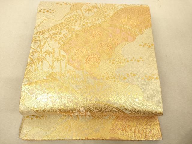 平和屋着物◎佐賀錦　六通柄袋帯　道長籬草花文　金糸　正絹　逸品　AAAM7756fw