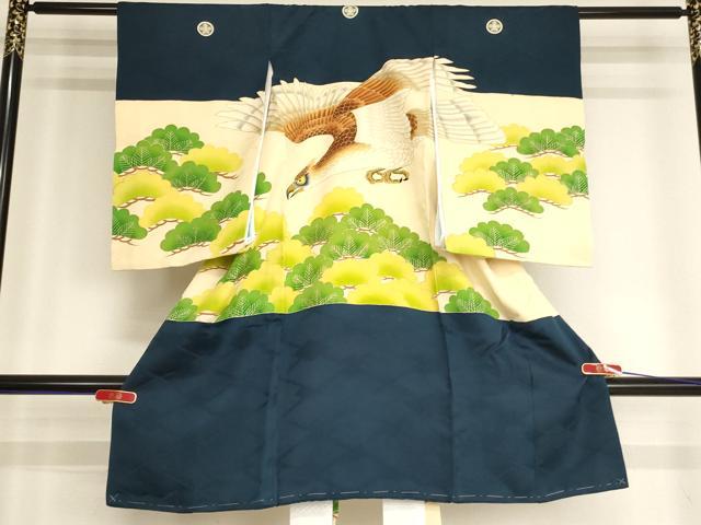 Kimono （For Girls） - 平和屋着物[]お宮参り　男の子　祝着　産着　初着　のしめ　刺繍　鷹　松　金糸　金彩　逸品　AABG3193ja
