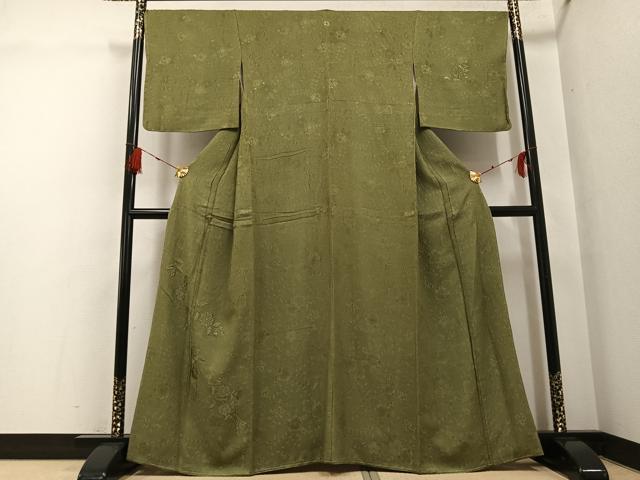 Rakuten - 平和屋着物●無地絵羽訪問着　辻が花　刺繍　色無地　根岸色　正絹　逸品　未使用　AABG6509ph
