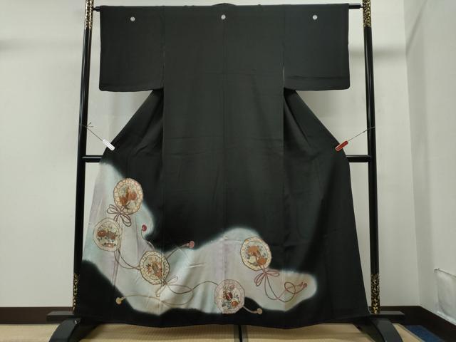 平和屋着物■豪華黒留袖　鏡裏吉祥花文　暈し染め　金銀彩　正絹　逸品　CAAO5938yc