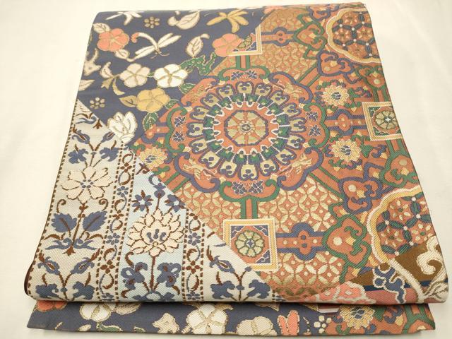 平和屋着物●六通柄袋帯　切嵌吉祥花文　金糸　正絹　逸品　CAAT0876hy