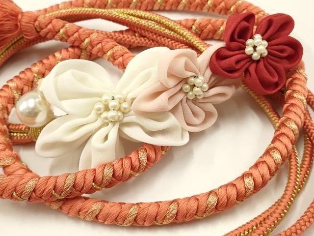 平和屋着物●和装小物　振袖用帯締め　装飾　パール　つまみ細工　金糸　逸品　AAAY2289ay