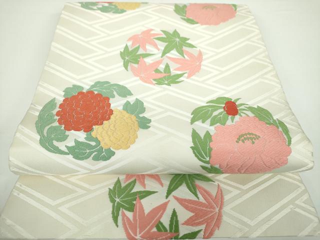 平和屋着物●俵屋　人間国宝　喜多川平朗 有職織物　九寸開き名古屋帯　唐織　花丸文　正絹　逸品　DAAV6941ps