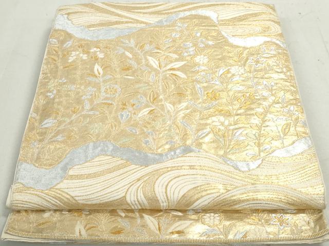 平和屋着物◎六通柄袋帯　道長草花文　金銀糸　正絹　逸品　DAAY4767qa