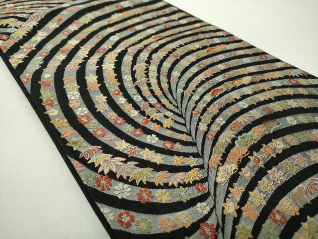 平和屋着物●六通柄袋帯　唐織　吉祥花文　黒地　金銀糸　正絹　逸品　DABA1192ps