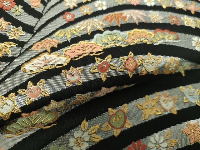 平和屋着物●六通柄袋帯　唐織　吉祥花文　黒地　金銀糸　正絹　逸品　DABA1192ps
