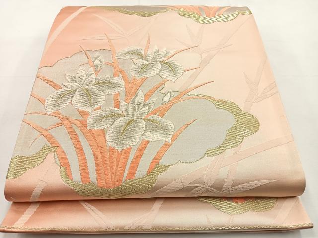 平和屋着物◎六通柄袋帯　唐織　杜若　金銀糸　正絹　逸品　BAAT9741hj
