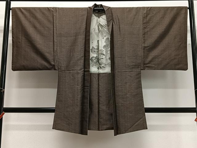Full-Length Under-Kimono - 平和屋着物＃男性　長羽織　本場大島紬　80亀甲　総詰め　正絹　逸品　CABG3669ua
