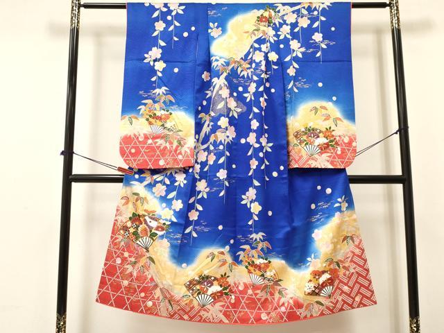 平和屋着物[]七五三　女の子　7歳　祝着　四つ身　駒刺繍　扇面花文　暈し染め　金彩　逸品　DAAY3315ma