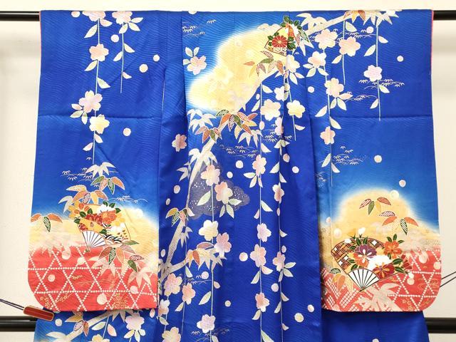 平和屋着物[]七五三　女の子　7歳　祝着　四つ身　駒刺繍　扇面花文　暈し染め　金彩　逸品　DAAY3315ma