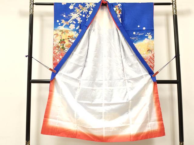 平和屋着物[]七五三　女の子　7歳　祝着　四つ身　駒刺繍　扇面花文　暈し染め　金彩　逸品　DAAY3315ma