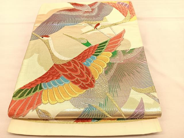 平和屋着物◎六通柄袋帯　唐織　群鶴　金銀糸　正絹　逸品　BAAU5610hv