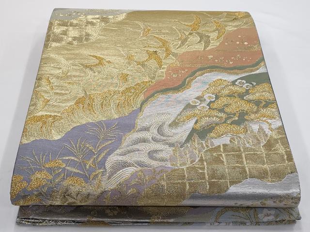 平和屋着物◎六通柄袋帯　道長群鶴文　金銀糸　鈴乃屋扱い　正絹　逸品　AAAN3230tg