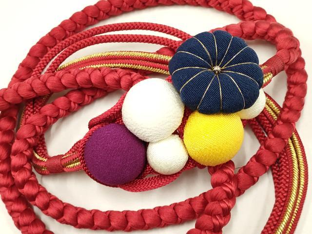 平和屋着物●和装小物　振袖用帯締め　装飾　ちりめん細工　ビーズ　金糸　撚り房　逸品　AAAY2291ay
