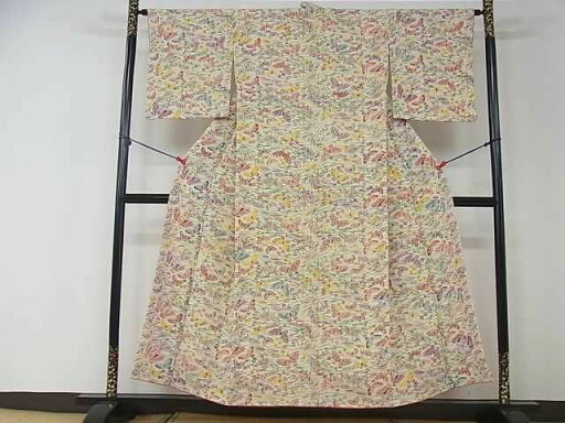 平和屋着物■上質な小紋 型染め 花蝶文 鬼しぼ縮緬 逸品 DAAE1593ma 平和屋着物■上質な小紋 型染め 花蝶文 鬼しぼ縮緬 逸品 DAAE1593ma