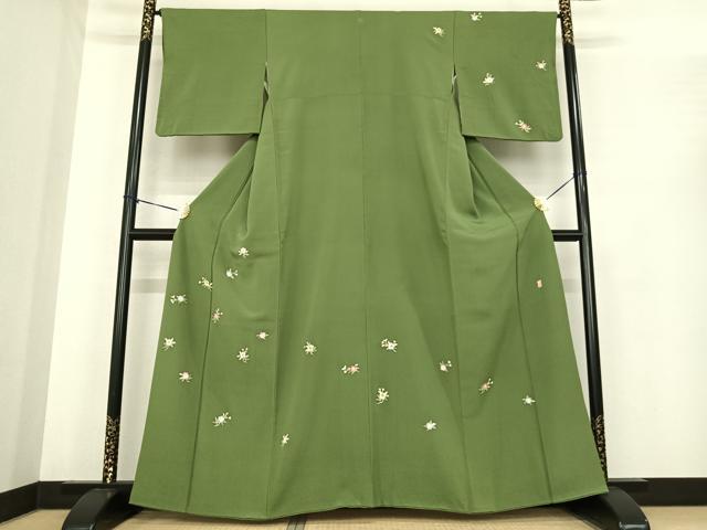 平和屋着物●本加賀友禅作家　柿本市郎　訪問着　枝花文　正絹　逸品　AABF0266fy