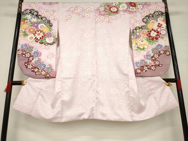 平和屋着物●小振袖 二尺袖 雲重ね花文 金彩 洗える着物 AABB3218ck