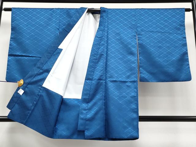 平和屋着物■極上　男性　袴下着物　紋付き羽織セット　舞台衣装　菱地紋　深縹色地　洗える着物　逸品　CYAA3485s5