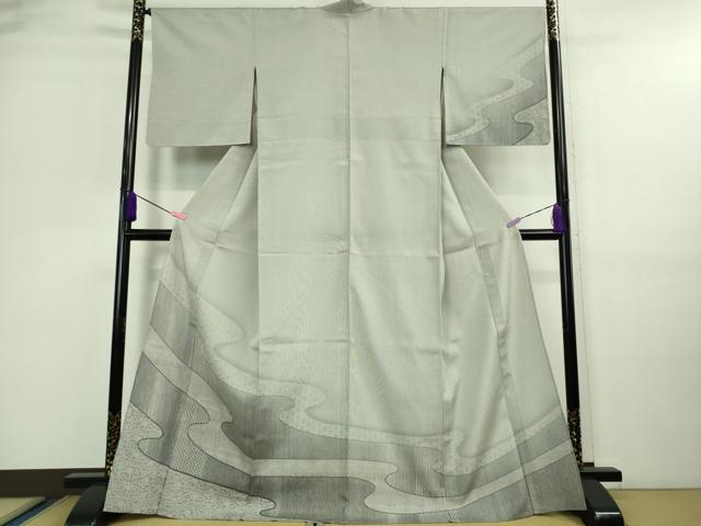 平和屋着物▽極上　本塩沢　やまだ織　単衣　名物裂　流水文　逸品　DZAA9636kh5