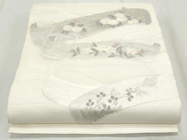 平和屋着物＊夏物　太鼓柄袋帯　熨斗草花文　銀糸　正絹　逸品　CAAW6672th