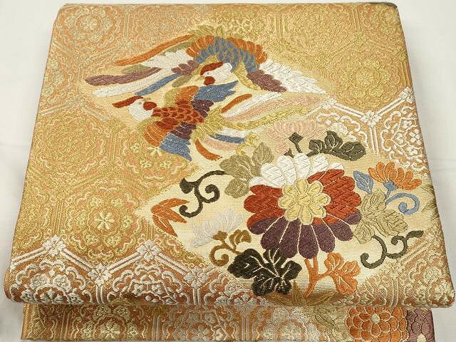 平和屋着物●六通柄袋帯　唐織　鳳凰枝花唐草文　金糸　正絹　逸品　CAAY9305yk