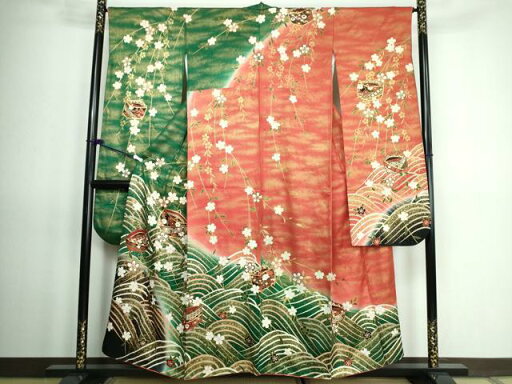 平和屋着物■豪華振袖 糸巻き花文 暈し染め 金彩 正絹 逸品 DAAT0018ob 平和屋着物■豪華振袖 糸巻き花文 暈し染め 金彩 正絹 逸品 DAAT0018ob