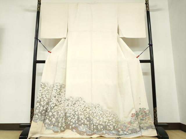 平和屋着物●色留訪問着　作家物　寿光織　花さとの記　金銀糸　反端付き　正絹　逸品　DABC2178ud