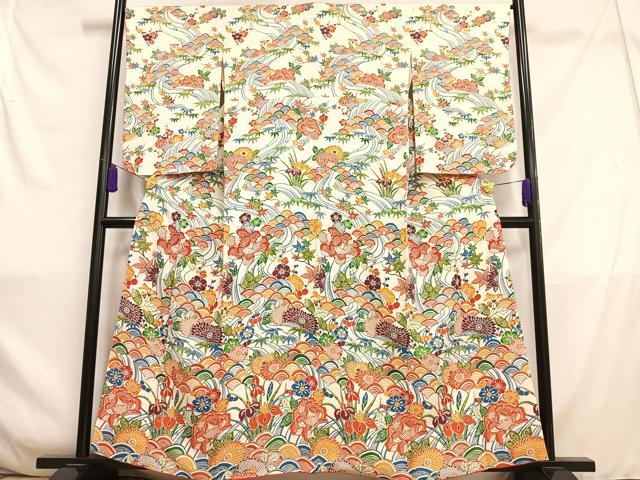 平和屋着物■訪問着　流水草花文　正絹　逸品　AABC7565oa