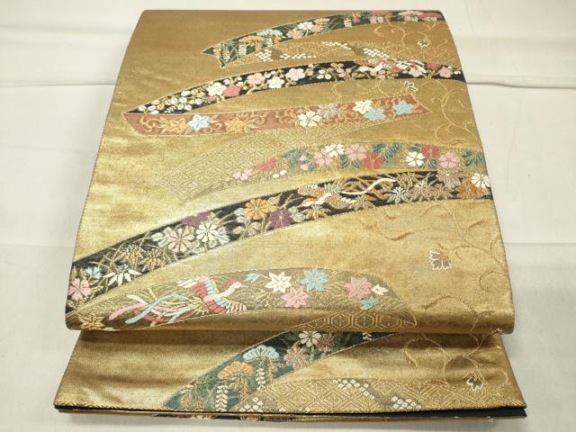 平和屋着物◎六通柄袋帯 唐織 鬘帯鳳凰花文 瑞光貝箔 正絹 逸品 CAAT4741in