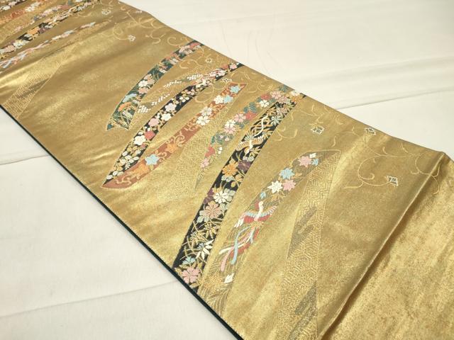 平和屋着物◎六通柄袋帯　唐織　鬘帯鳳凰花文　瑞光貝箔　正絹　逸品　CAAT4741in