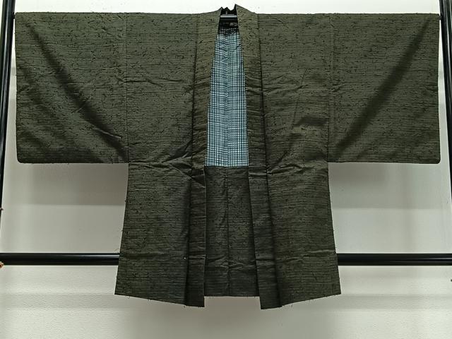 平和屋着物∞男性　羽織　髭紬地　海松色　正絹　逸品　CABD4657ua