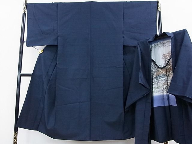 平和屋着物■男性 紬 アンサンブル 青藍色 逸品 DAAC6410fe