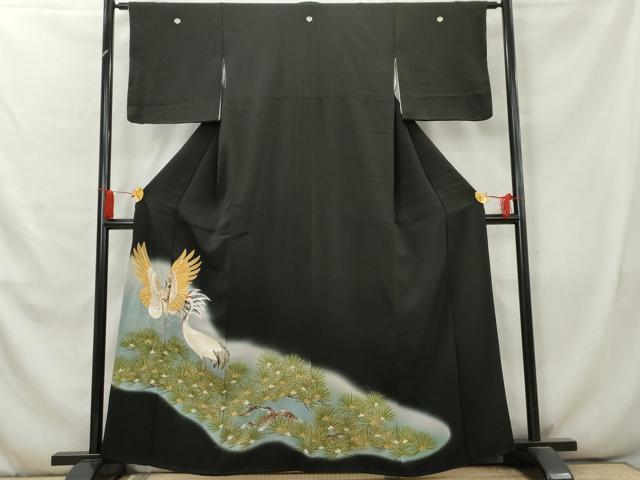 平和屋着物■豪華黒留袖 駒刺繍 鶴 松 暈し染め 金彩 正絹 逸品 AABA9725cs