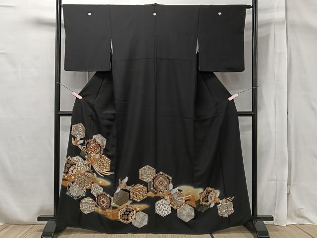 平和屋着物■豪華黒留袖 駒刺繍 鳳凰花文 名物裂 金銀彩 正絹 逸品 CAAQ5486kb