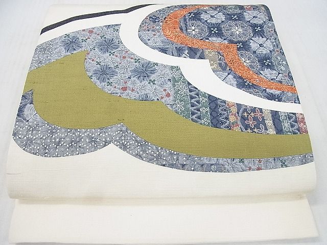 平和屋着物◎太鼓柄京袋帯　紬地　切嵌　吉祥花文　DAAC0754cm