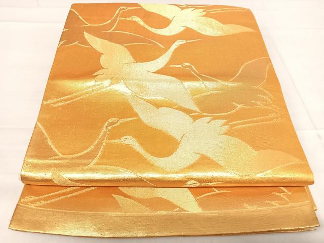 平和屋着物◎六通柄袋帯　飛鶴文　金糸　正絹　逸品　AABF4698yx