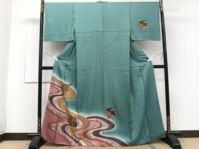 平和屋着物■訪問着 流水色紙草花文 金銀彩 正絹 逸品 CABE0425xi