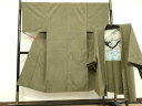 平和屋着物●男性 紬 アンサンブル 藍媚茶色 正絹 逸品 DAAV1216tw